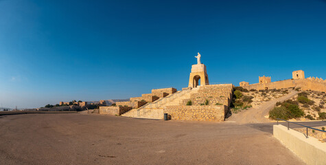 Panoramic view of the Cerro San Cristobal viewpoint in the city of Almeria, Andalusia. Spain. Costa...