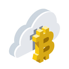 Clouds technology bitcoin label. Vector 3d line isometric, color web icons, new flat style. Creative design idea for infographics.