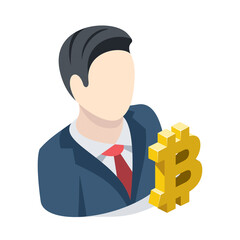 Investor bitcoin label. Vector 3d line isometric, color web icons, new flat style. Creative design idea for infographics.