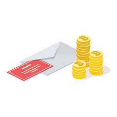 Letter coins bitcoin. Vector 3d line isometric, color web icons, new flat style. Creative design idea for infographics.