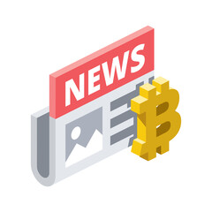 News bitcoin label. Vector 3d line isometric, color web icons, new flat style. Creative design idea for infographics.
