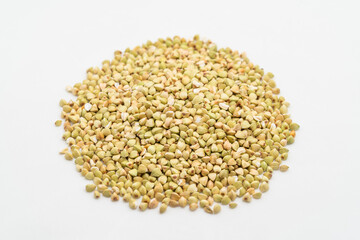 Fresh buckwheat on a pure white background