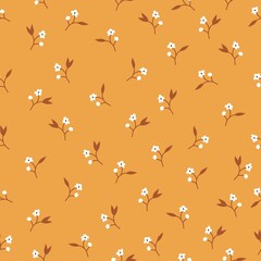Seamless vintage pattern. White flowers on an orange background. vector texture. trendy print for textiles, wallpaper and packaging.