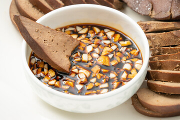 Fresh braised pork liver in monochrome background color