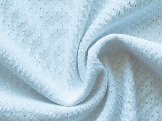 White football jersey clothing fabric texture sports wear background, close up top view