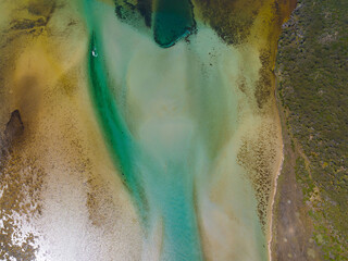 Aerial view of turquoise water at Wilson Inlet around Denmark, Western Australia