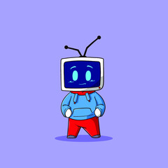 Naklejka premium cute mascot cartoon television analog vector icon illustration