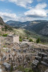 Fototapeta na wymiar Ruins of an ancient city above a mountain valley