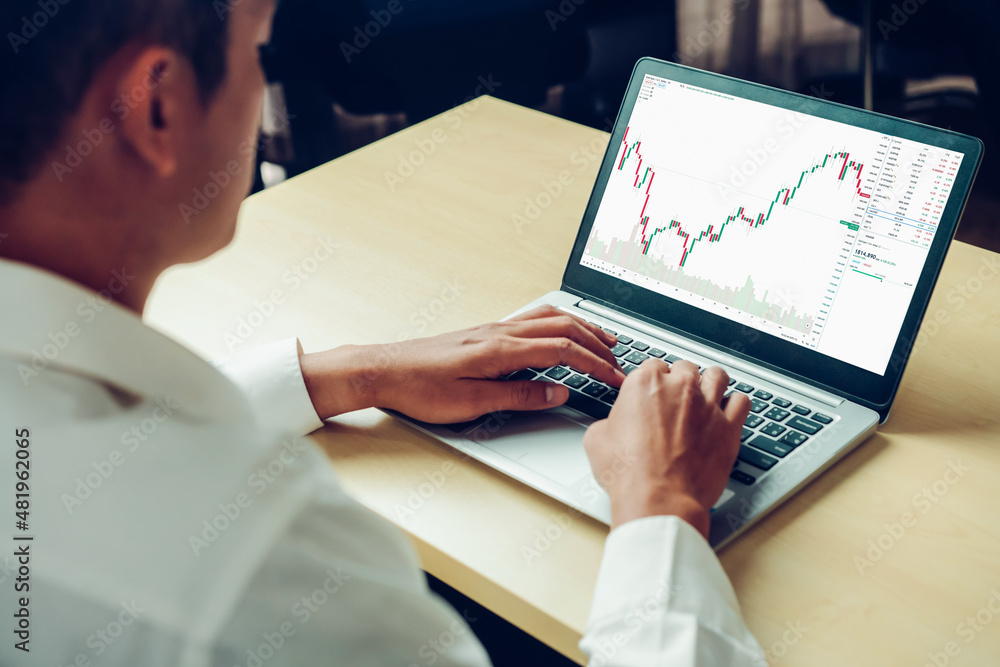 Poster stock market data chart analysis by ingenious computer software . investment application display sto