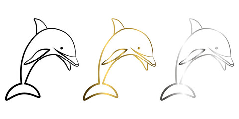 Three color black gold and silver Line art vector illustration of a dolphin © Sakarapap