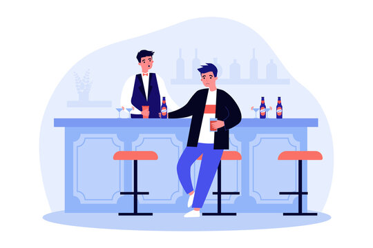 Lonely sad man drinking alcohol in bar. Depressed male character with problems sitting alone flat vector illustration. Loneliness, lifestyle concept for banner, website design or landing web page