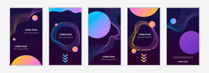 Social media templates. Space with planets and milky Way. Set of dark space templates for banners, posters, stories, covers, cards, flyers. Vector illustration. EPS 10 - 481963478