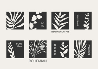 Fototapeta na wymiar Minimalist botanical plant logo with leaves abstract collage
