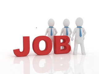 3d illustration job man standing with job text
