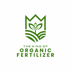 king crown with leaf growth for organic fertilizer logo design