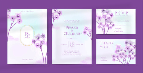 Beautiful Pink Wedding Invitation with Watercolor Flower