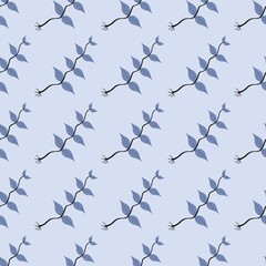 lovely flower pattern - cute plant leaves on a blue background