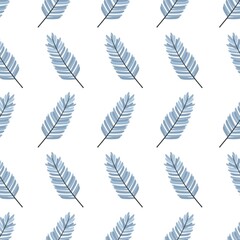 simple cute floral pattern - beautiful blue leaves of a plant on a white background