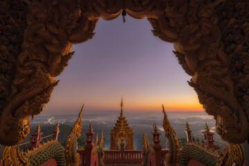 Wat Phra That Doi Phra Chan,  Sunrise view point of  Lampang, North of Thailand - 481965234