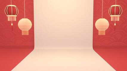 3d rendered Chinese New Year hanging lanterns background.