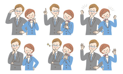 スーツ姿の男女の表情セット