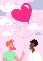 lgbt community. same-sex love. Valentine's day. declaration of love.pink hot air balloon among the clouds