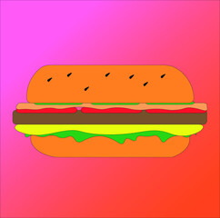 drawing burger with cheese cutlet tomatoes lettuce and cucumbers
