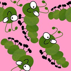 Kids seamless caterpillar cute pattern for fabrics and textiles and packaging and linens and wrapping paper
