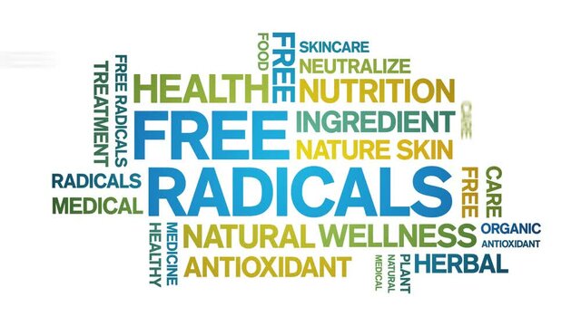 Free Radicals animated tag word cloud;text design animation kinetic typography seamless loop.