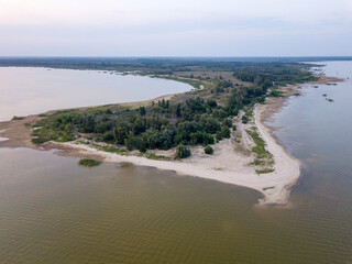 Fototapeta na wymiar Scenic aerial view of the cape, sandbar or semi island