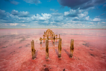Beautiful view of pink lake under the blue sky