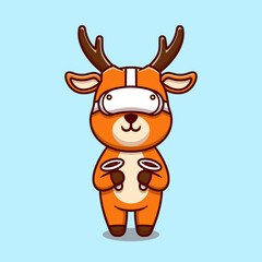 Cute deer using virtual reality headset cartoon icon illustration