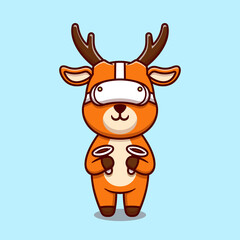 Cute deer using virtual reality headset cartoon icon illustration