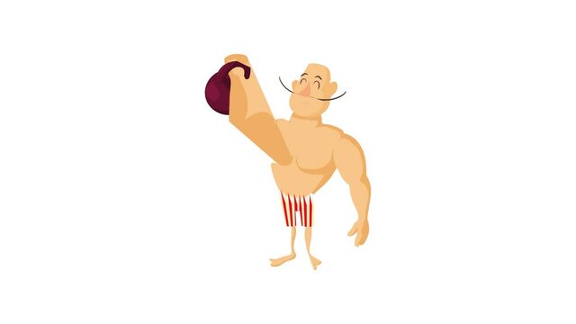 Circus strong man icon animation best cartoon object on white background