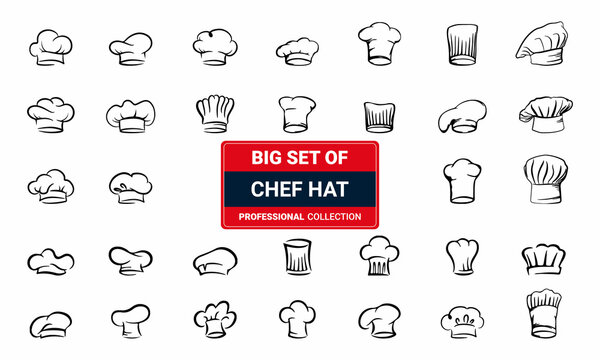 Set of chef hat vector icon set isolated on black background illustration 01   