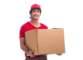 The young male courier with box