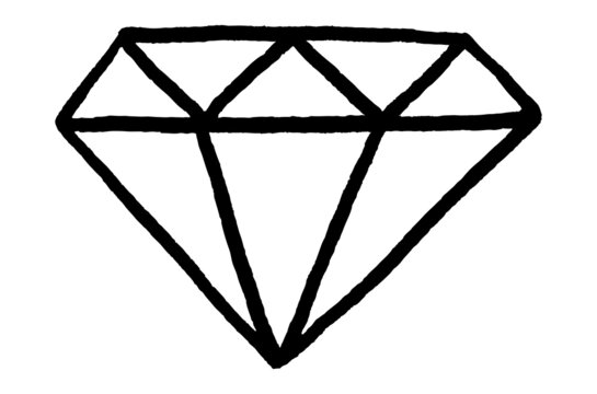 Doodle diamond, black stroke. Gemstone. Drawn by hand.
