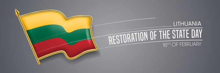 Fototapeta premium Lithuania restoration of the state day vector banner, greeting card