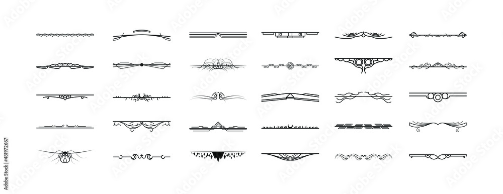 Poster set black simple line collection doodle border elements vector design style sketch isolated illustra