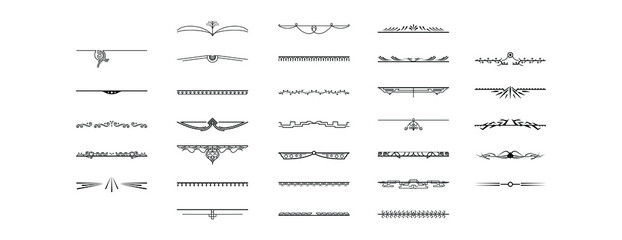 Set Black Simple Line Collection Doodle Border Elements Vector Design Style Sketch Isolated Illustration For Banner