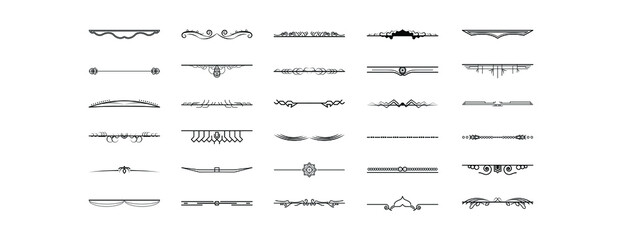 Set Black Simple Line Collection Doodle Border Elements Vector Design Style Sketch Isolated Illustration For Banner