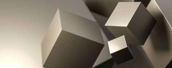 black minimalistic design cubes with warm lighting 3d render illustration