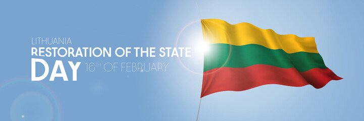 Lithuania restoration of the state day greeting card, banner with template text vector illustration