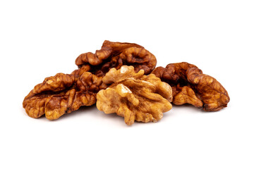 Walnut kernels isolated on white background. Space for text.