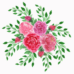 watercolor bouquets of flowers roses peonies poppies orchid.for a holiday, greeting cards,flowers in boho style,for design works.