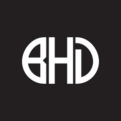 BHD letter logo design on black background. BHD