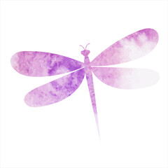 dragonfly watercolor purple silhouette,on white background,vector,isolated