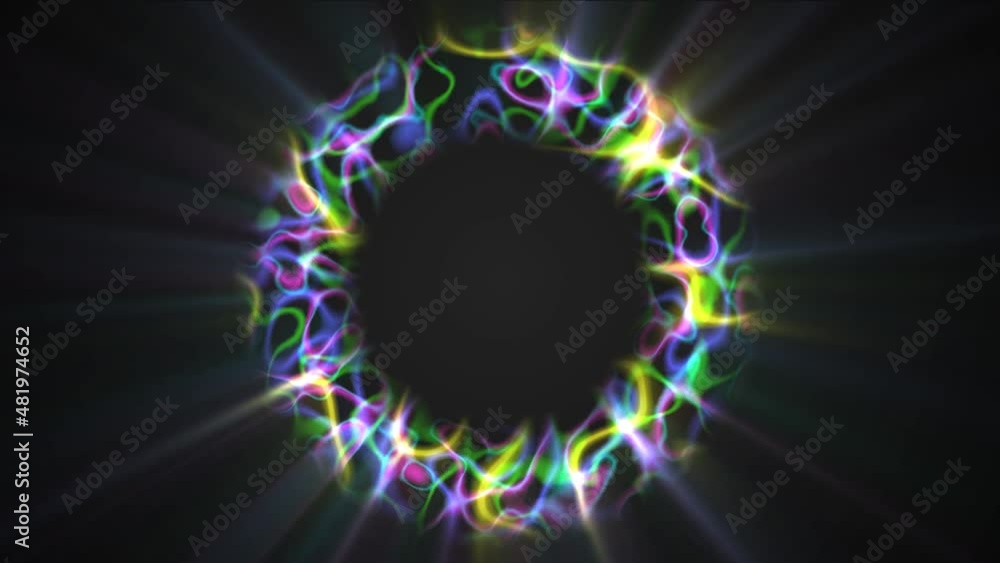 Poster energy animation neon sphere frame. the texture of the movement of smooth glowing lines. the rotatio