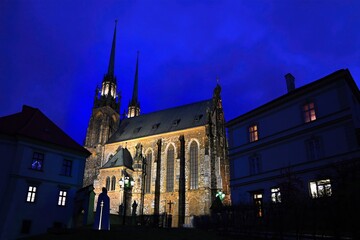 Fototapeta na wymiar Petrov, Cathedral of St. Peter and Paul. City of Brno - Czech Republic - Europe. Night photo of beautiful old architecture.