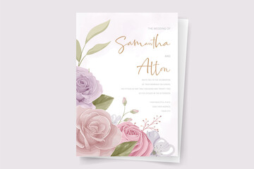 Wedding invitation template with rose flower design